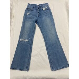 HM Womens Blue Distressed High Waisted Straight Leg Button Fly Jeans Size 4